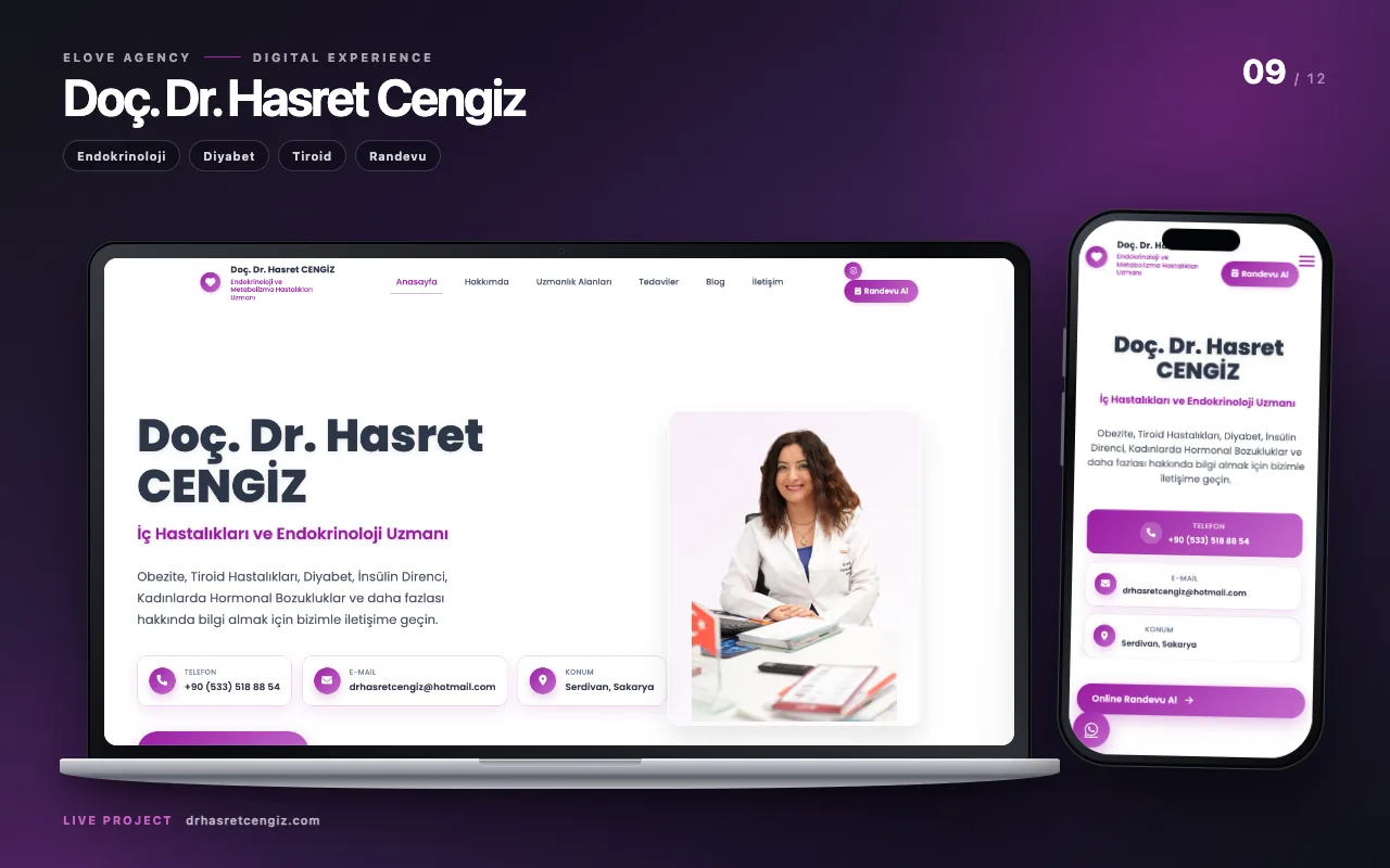 Doç. Dr. Hasret Cengiz endokrinoloji web sitesinin ekran görüntüsü